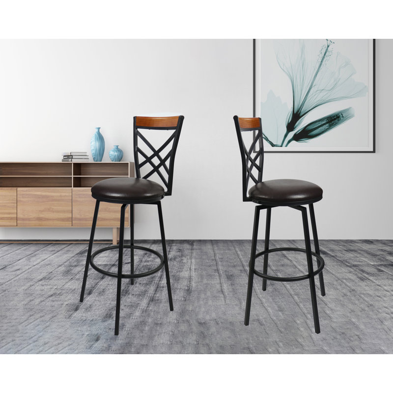 Millwood Pines Taryn Faux Leather Upholstered Swivel Metal Adjustable Height Bar Stool & Reviews